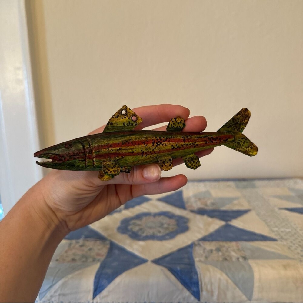 Vintage Handmade Folk Art Swimming Ice Fishing Spearing Fish Decoy Lure - Picture 7 of 7